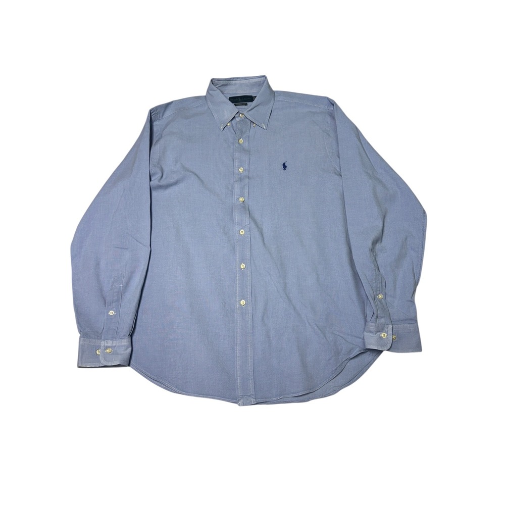 Ralph Lauren Mens Classic Fit Long Sleeve Button Down Dress Shirt Blue 17 34/35